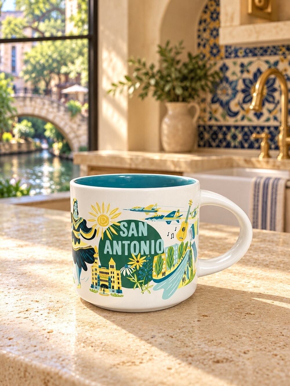 Starbucks San Antonio Discovery Series Mug 14 oz Teal Interior
